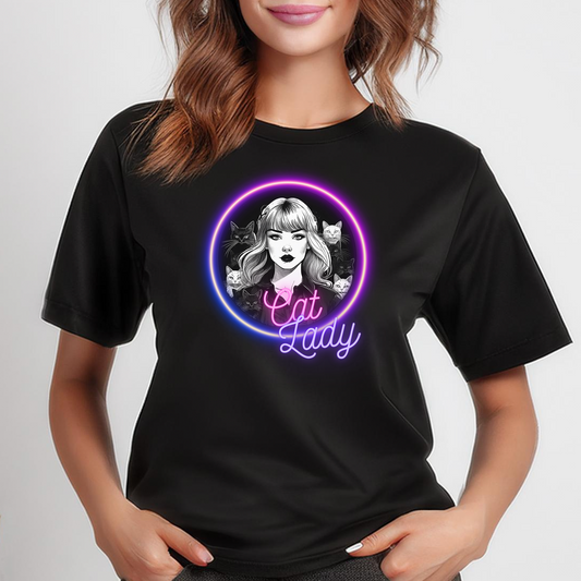 CAT LADY - NEON (Women's Cropped Crewneck T-Shirt)